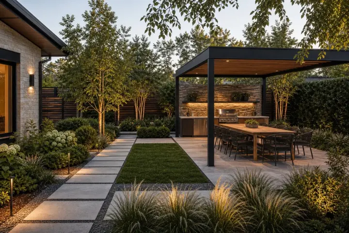 Modern pergola backyard — Kitchen edge