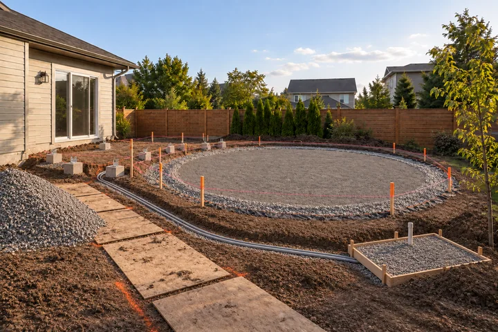 Above-ground pool deck garden: Base works