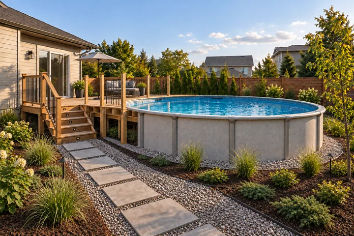 Above-ground pool deck garden: Final styling