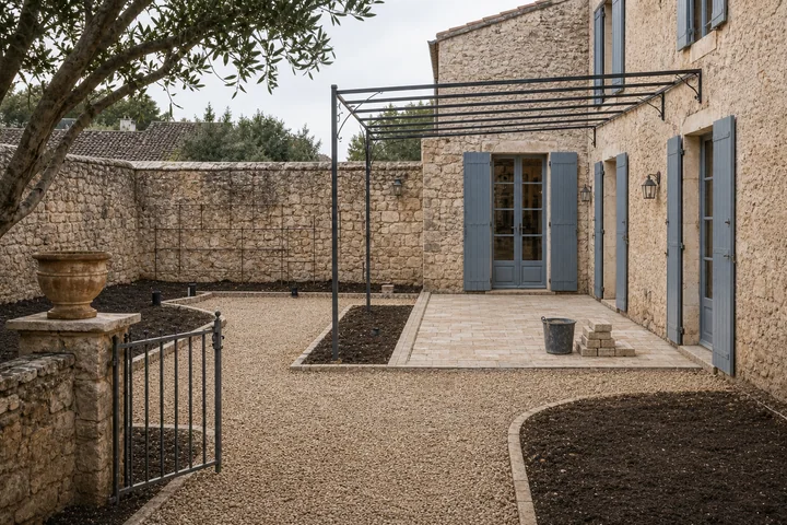 Breakfast berry patio: Structures and surfaces