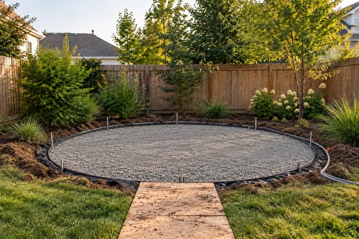 Budget gravel fire pit circle: Base works