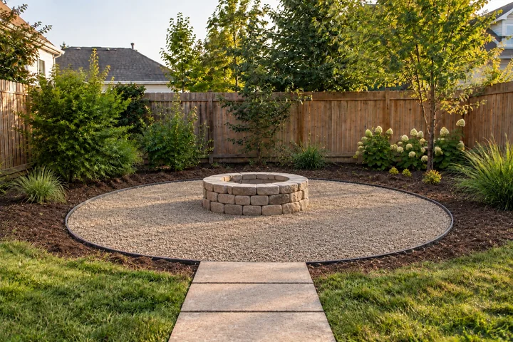 Budget gravel fire pit circle: Structures and surfaces