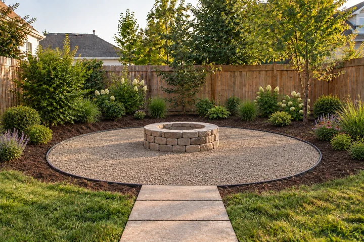 Budget gravel fire pit circle: Planting