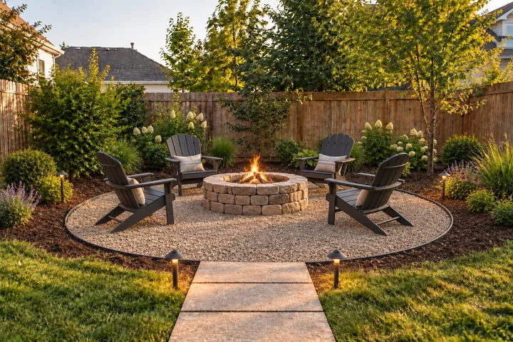 Budget gravel fire pit circle: Final styling