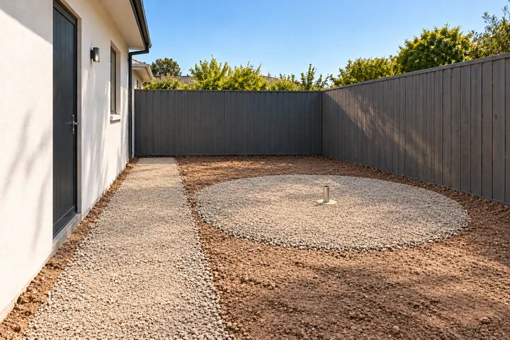 Clothesline side-yard garden: Path base and ground sleeve