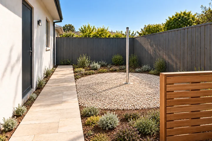 Clothesline side-yard garden: Groundcover planting