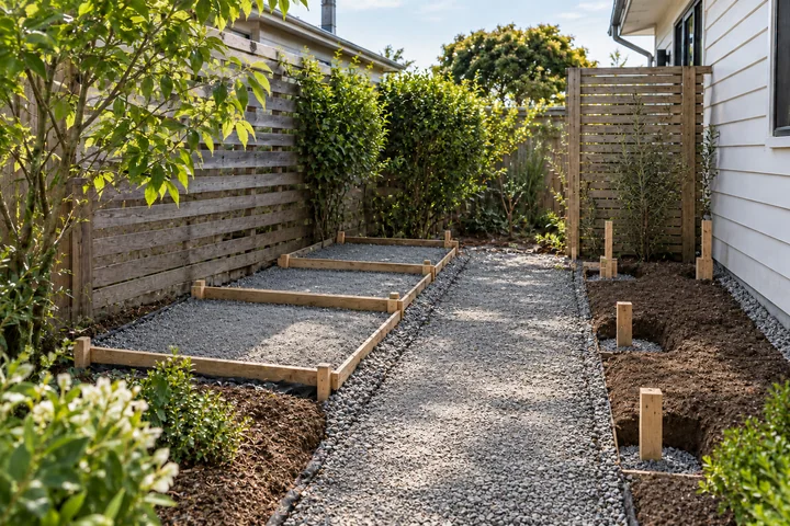 Compost and potting service garden: Base works