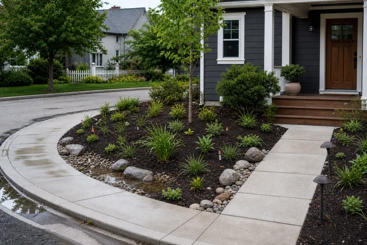 Corner rain garden entry: Planting