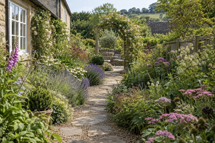 Cottage garden path and rose arch: Final styling