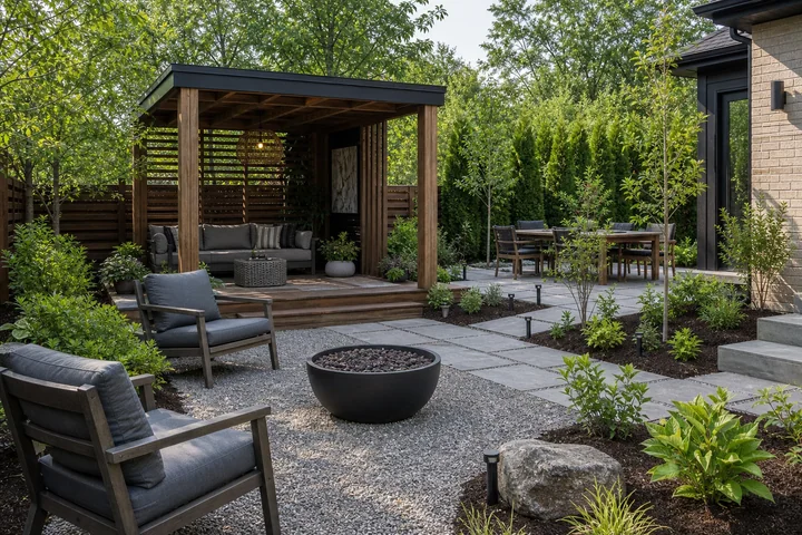Cozy gazebo fire backyard: Planting