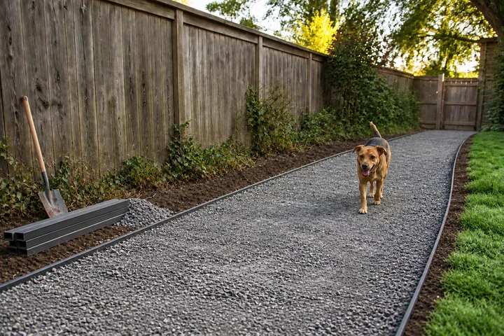 Dog-friendly gravel run: Structures and surfaces