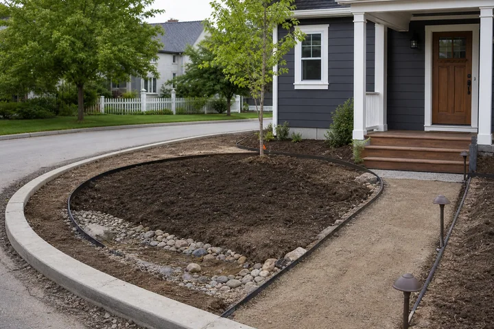 Compact downspout rain garden: Base works
