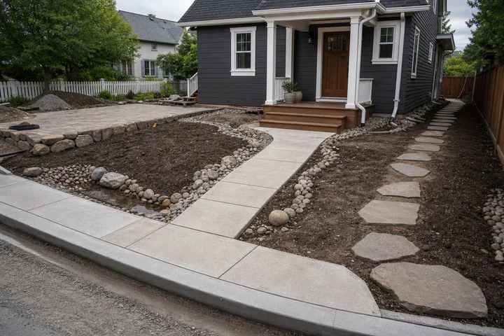 Compact downspout rain garden: Structures and surfaces