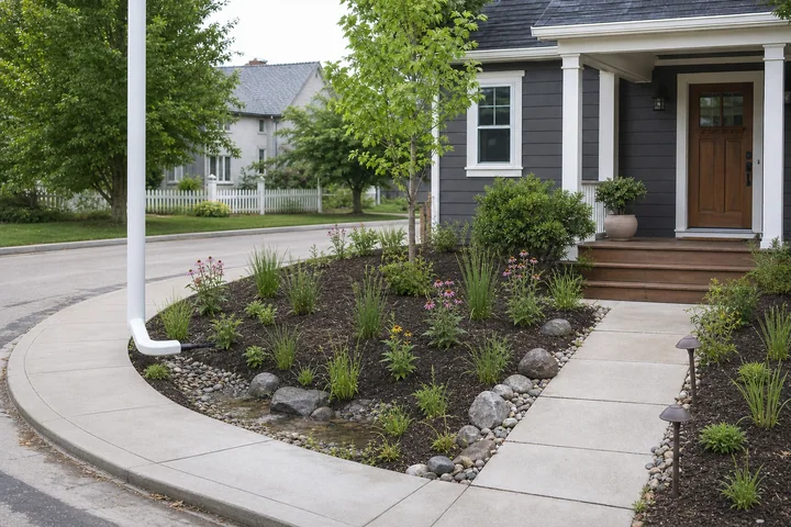 Compact downspout rain garden: Planting