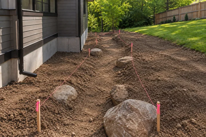 Dry creek drainage landscape: Site preparation