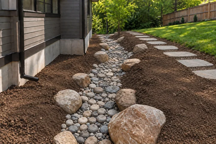 Dry creek drainage landscape: Structures and surfaces