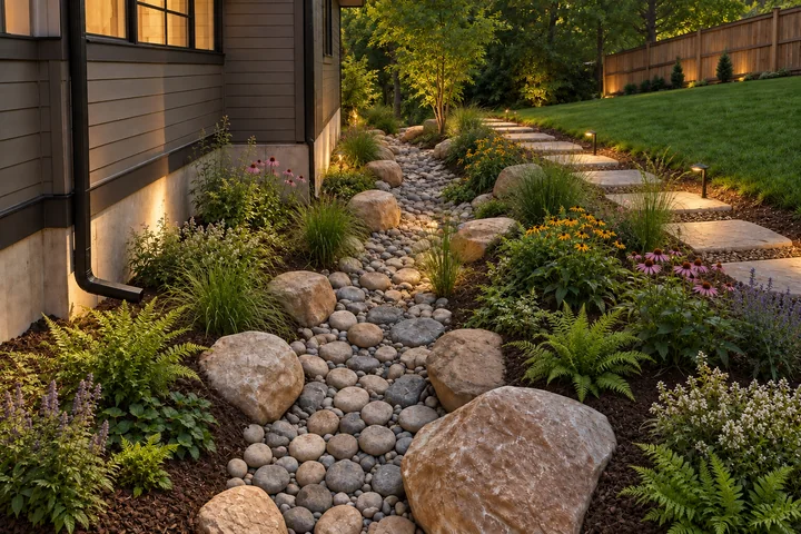 Dry creek drainage landscape: Final styling
