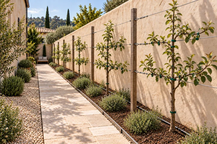 Espalier fruit side garden: Final styling