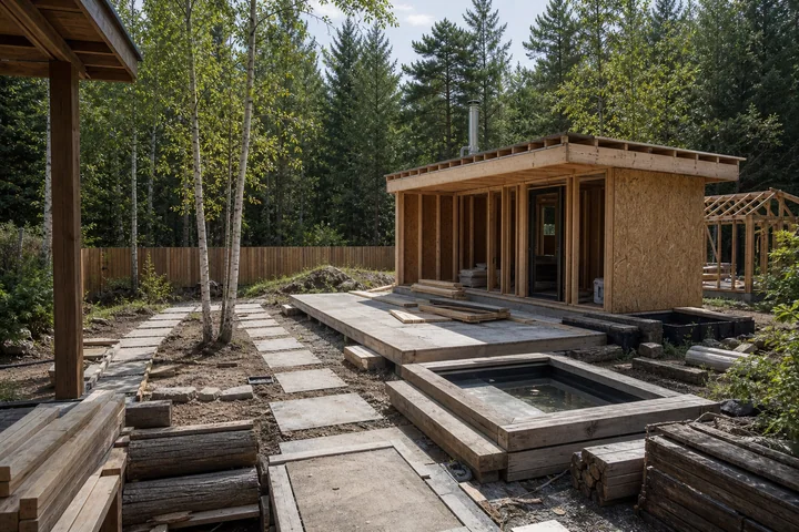 Family dacha full-property concept: Structures and surfaces