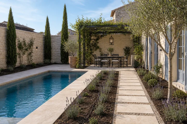 French pool courtyard: Planting