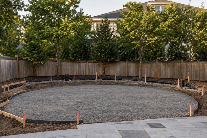 Layered backyard privacy screen: Base works