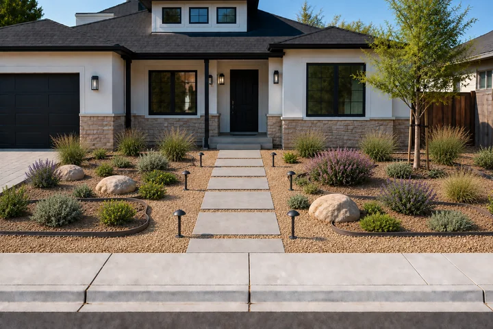 Low-maintenance front yard without grass: Planting