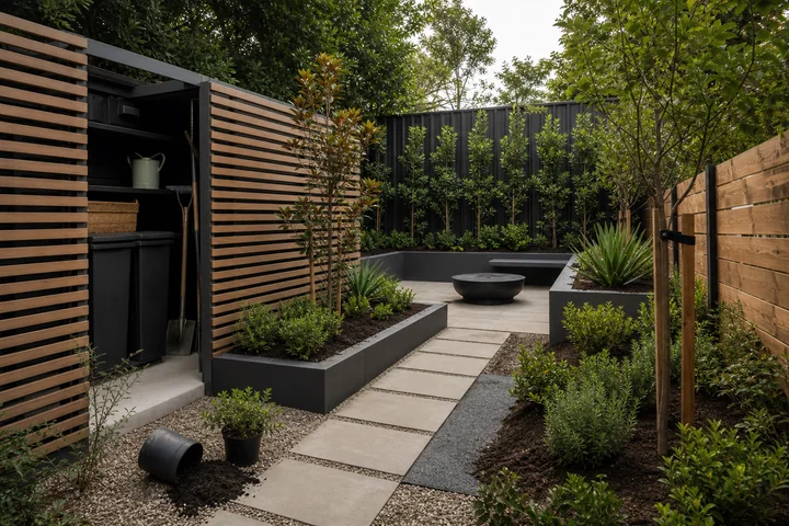 Minimal dog-friendly courtyard: Planting