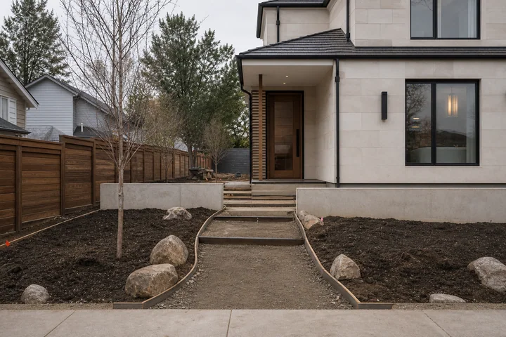 Minimal privacy front yard: Base works