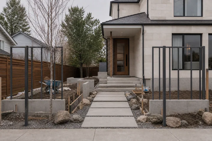 Minimal privacy front yard: Structures and surfaces