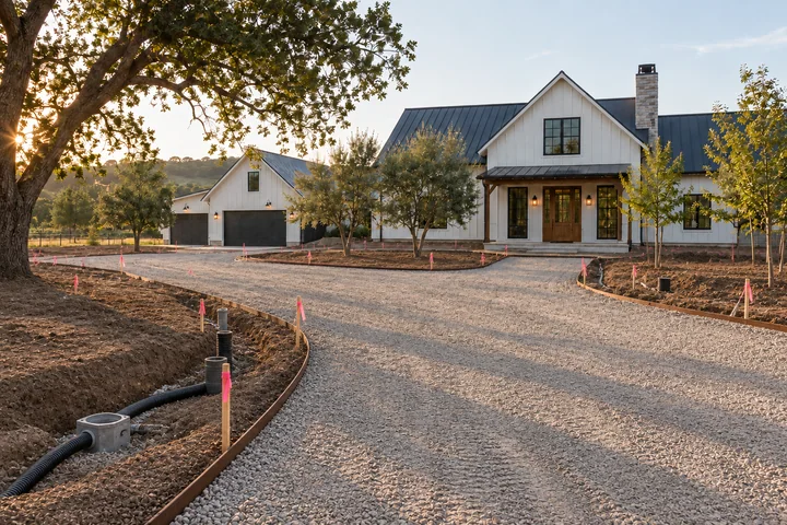 Modern farmhouse driveway garden: Base works