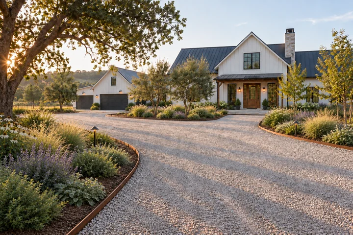 Modern farmhouse driveway garden: Planting
