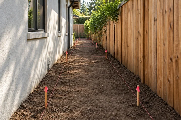Narrow side yard stepping-stone garden: Site preparation