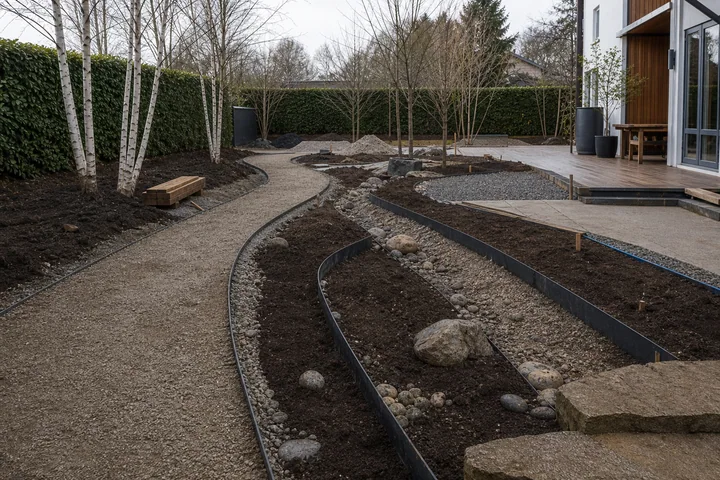 Natural rain garden property: Base works