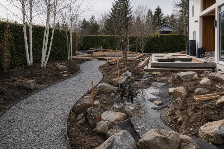 Natural rain garden property: Structures and surfaces