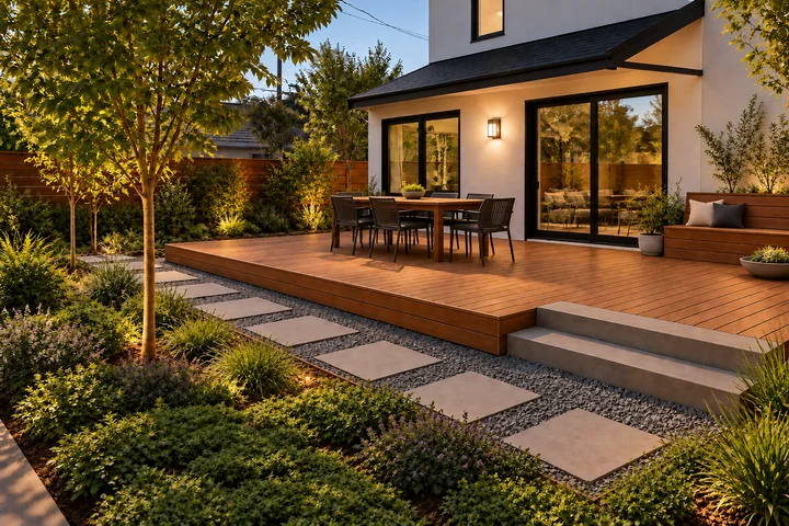 No-grass backyard deck and groundcover: Final styling