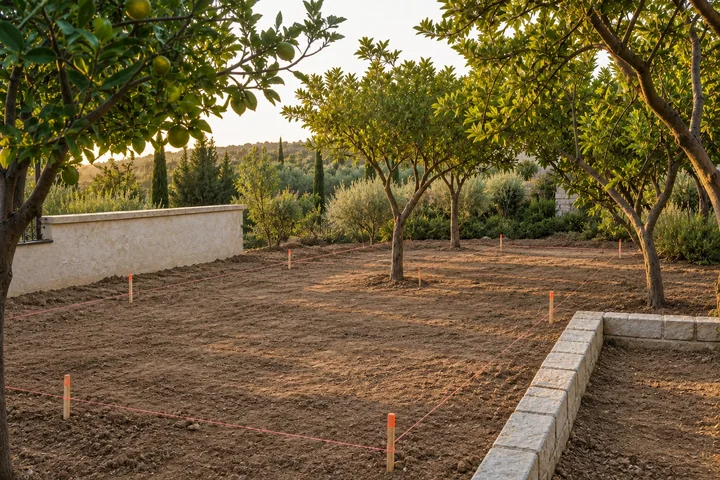 Outdoor kitchen orchard terrace: Site preparation