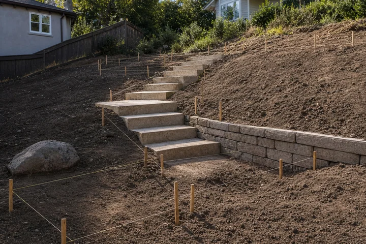 Planted slope steps backyard: Site preparation