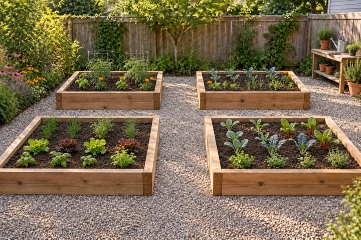 Raised-bed backyard vegetable garden: Planting