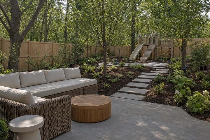 Shaded family backyard: Planting