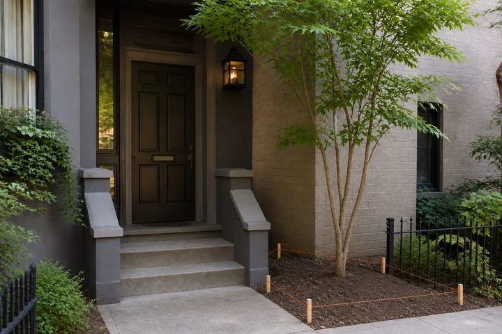 Shady townhouse stoop: Site preparation