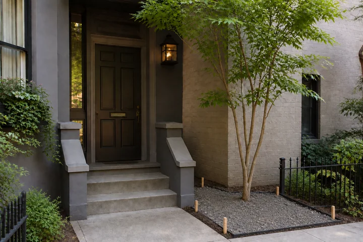 Shady townhouse stoop: Base works