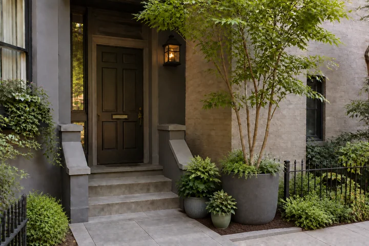 Shady townhouse stoop: Planting
