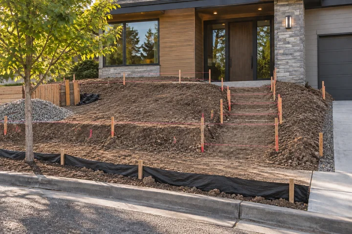 Sloped front yard retaining wall: Site preparation