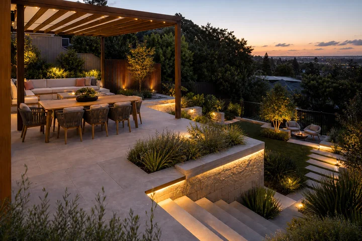 Sloped terrace backyard: Final styling
