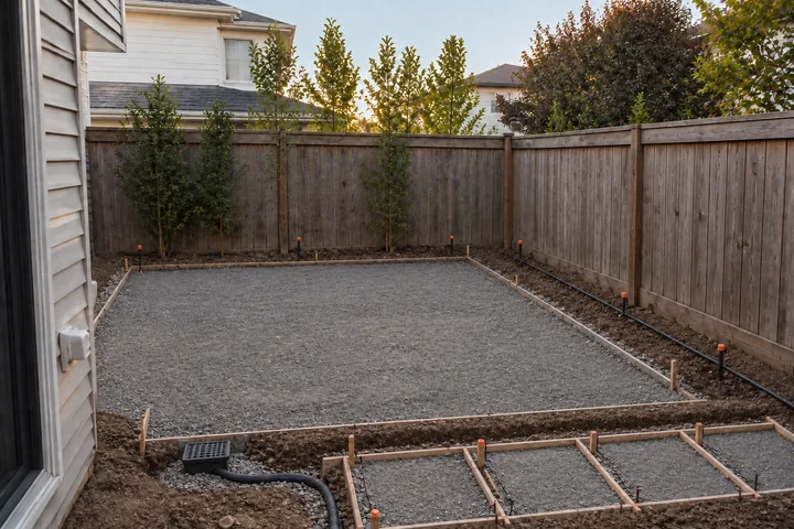 Small backyard paver patio with privacy: Base works