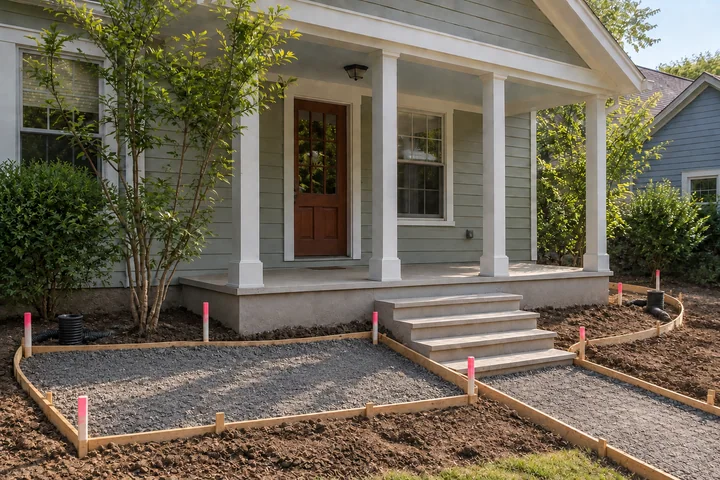 Small front porch cottage garden: Base works
