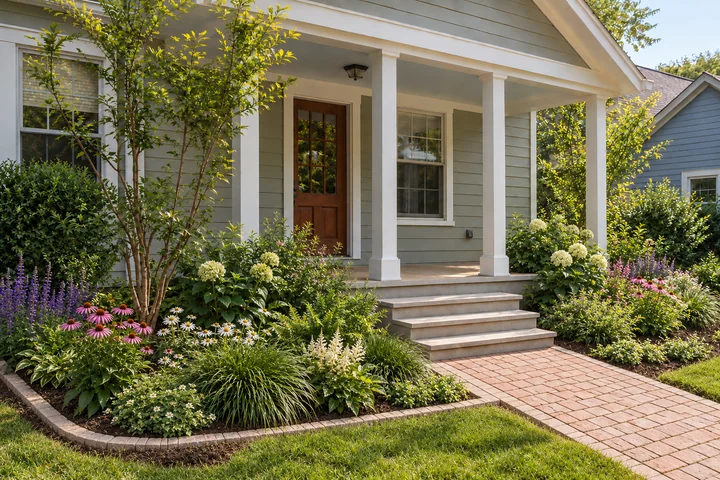 Small front porch cottage garden: Planting