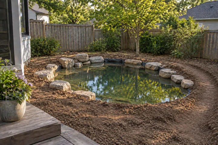Small wildlife pond garden: Structures and surfaces