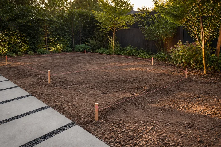 Spa deck with rain garden edge: Site preparation