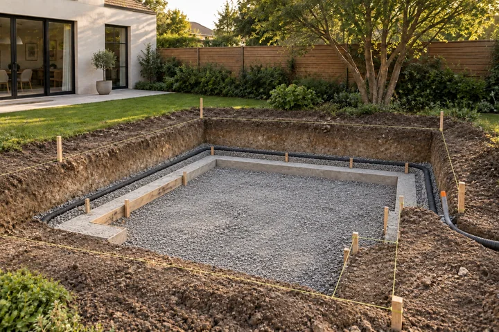 Sunken conversation garden: Base works
